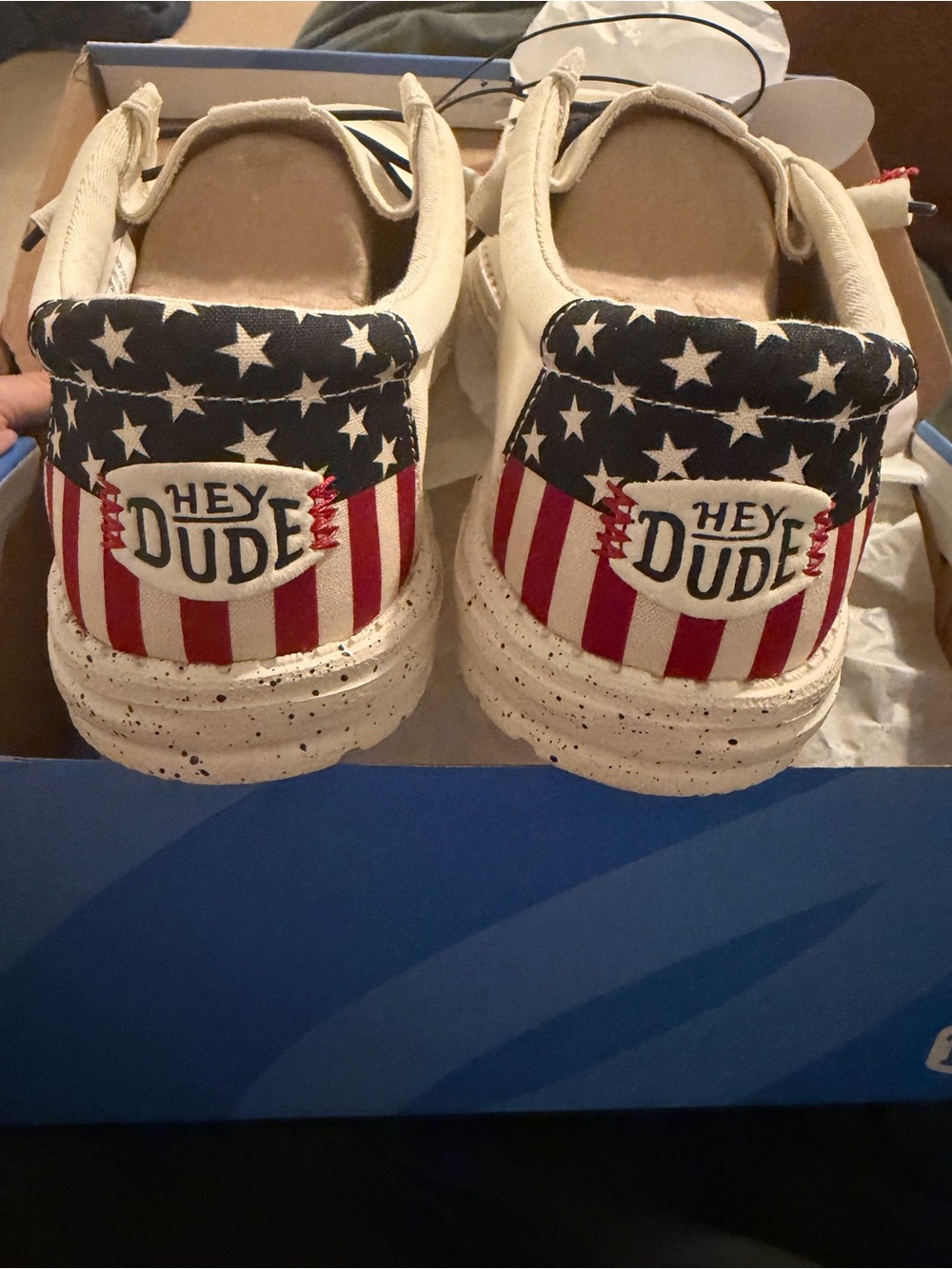 NWT Hey Dude Wally Americana Off White, Red & Blue Shoes Men's 12 Wide 41784-1LB - Picture 4 of 4
